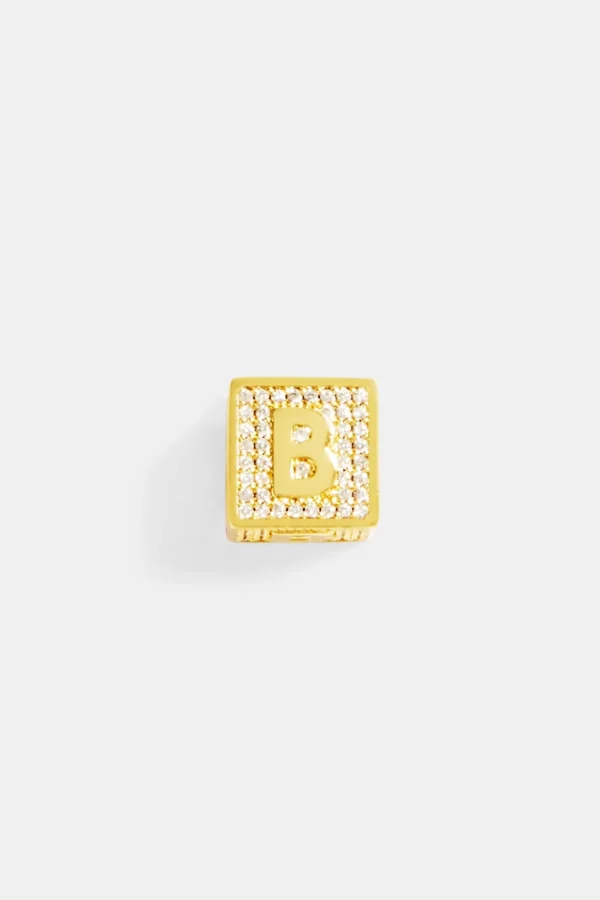 Gold Plated Iced B Letter Block Pendant