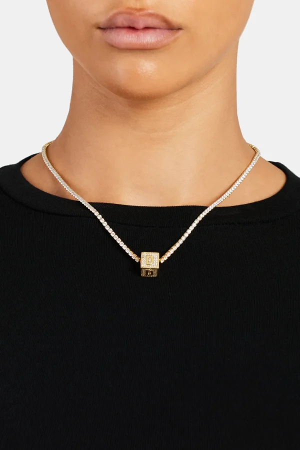 Gold Plated Iced D Letter Block Pendant