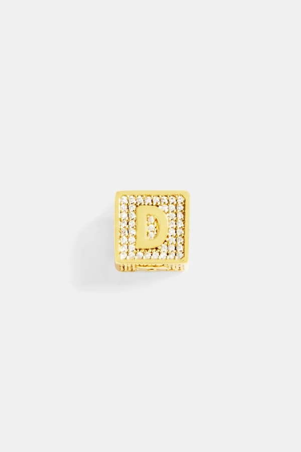 Gold Plated Iced D Letter Block Pendant