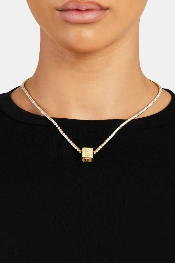 Gold Plated Iced E Letter Block Pendant