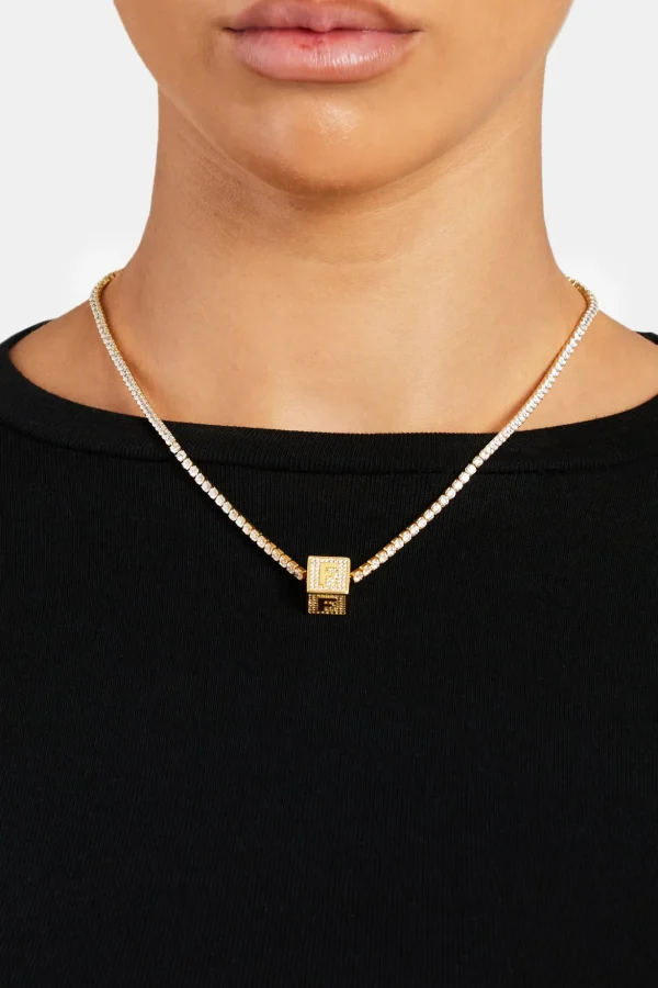 Gold Plated Iced F Letter Block Pendant