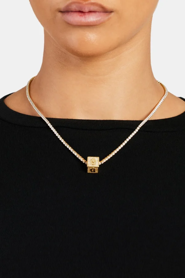 Gold Plated Iced G Letter Block Pendant