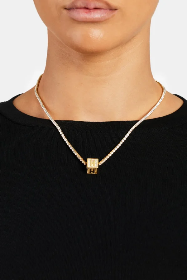 Gold Plated Iced H Letter Block Pendant