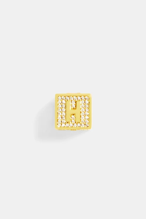 Gold Plated Iced H Letter Block Pendant