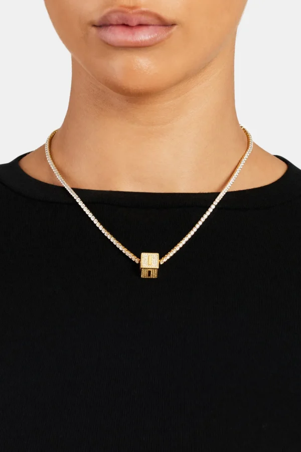 Gold Plated Iced I Letter Block Pendant