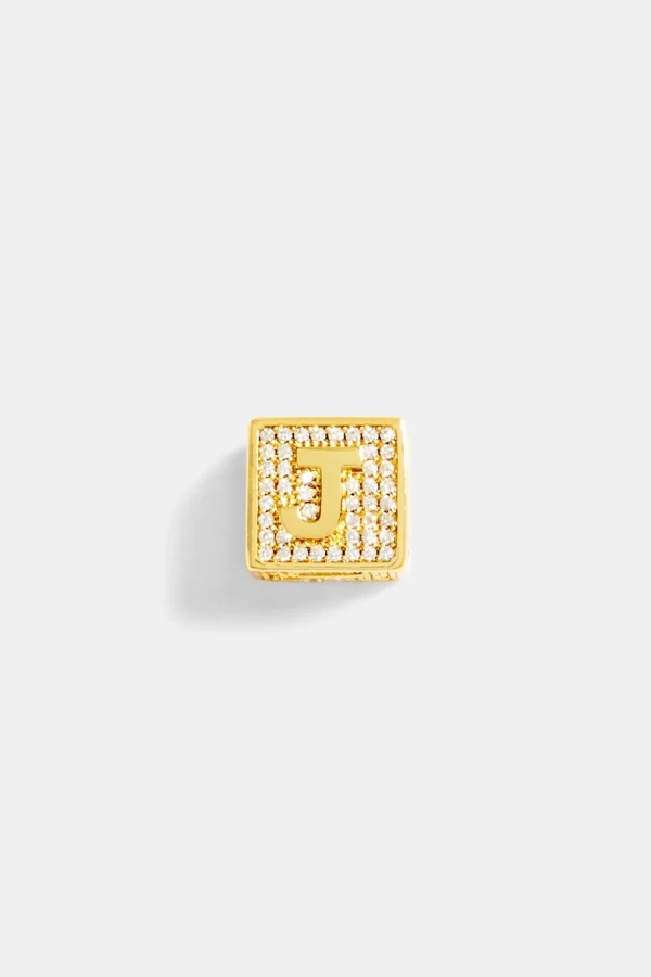 Gold Plated Iced J Letter Block Pendant