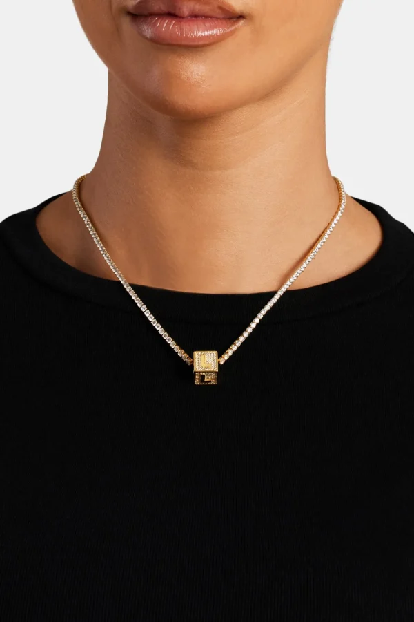 Gold Plated Iced L Letter Block Pendant