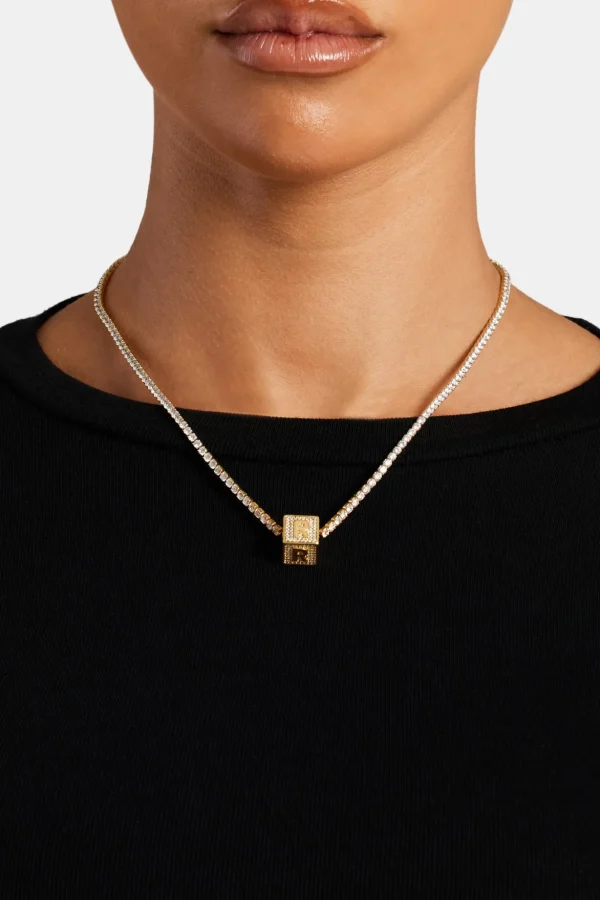 Gold Plated Iced R Letter Block Pendant