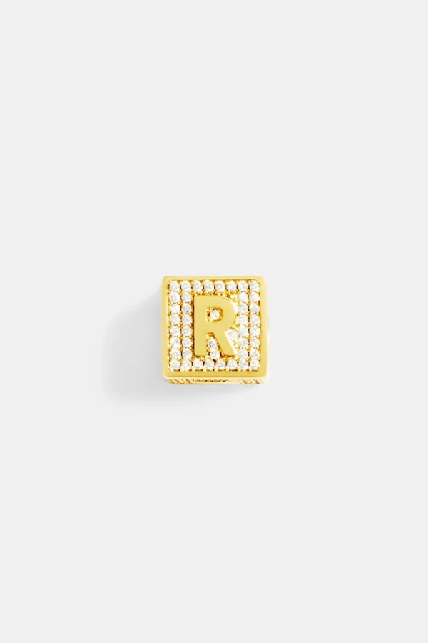 Gold Plated Iced R Letter Block Pendant