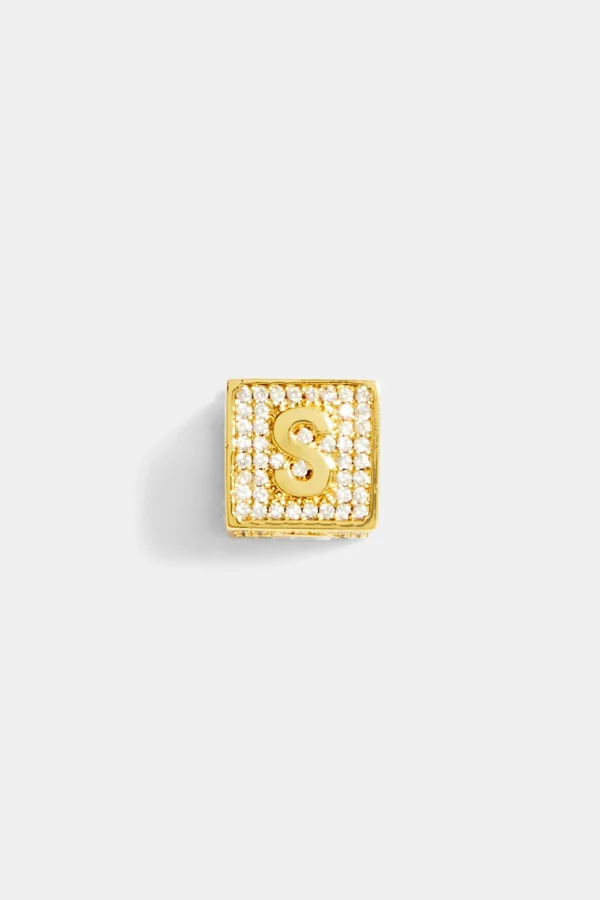 Gold Plated Iced S Letter Block Pendant