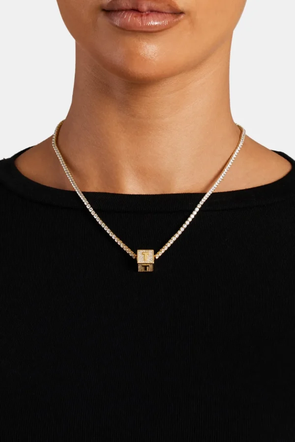 Gold Plated Iced T Letter Block Pendant