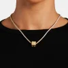 Gold Plated Iced V Letter Block Pendant