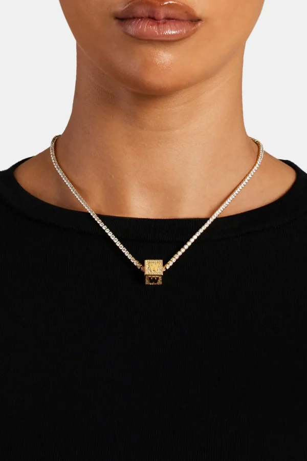 Gold Plated Iced W Letter Block Pendant