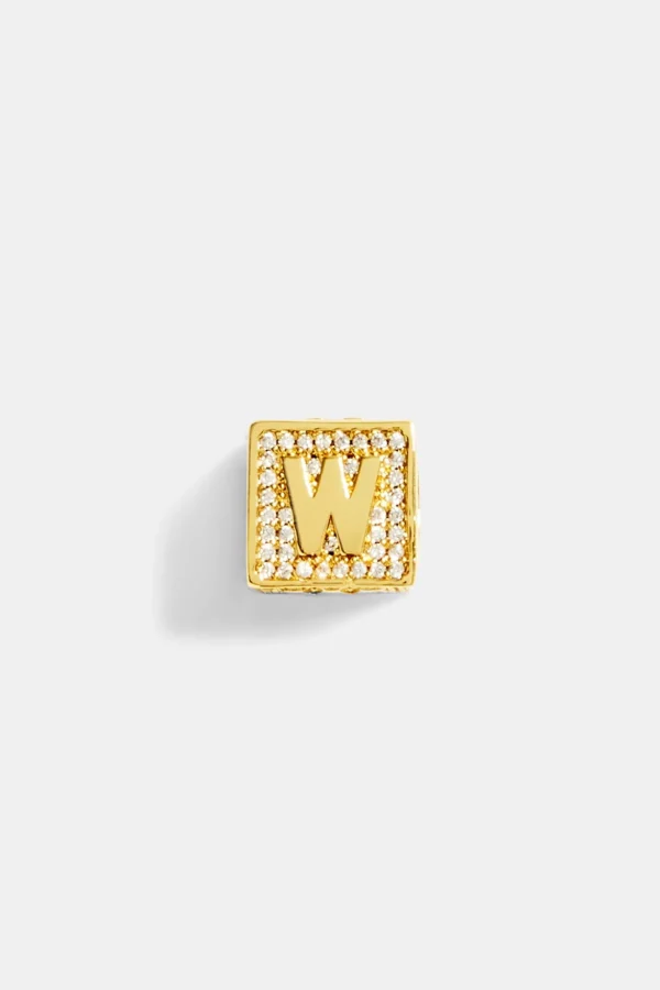 Gold Plated Iced W Letter Block Pendant