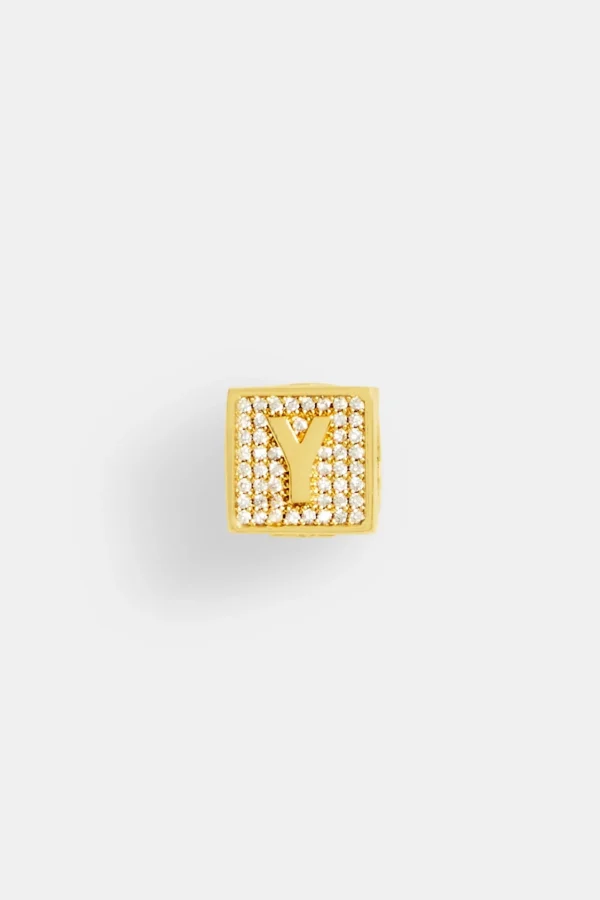 Gold Plated Iced Y Letter Block Pendant