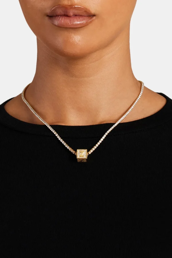 Gold Plated Iced Z Letter Block Pendant