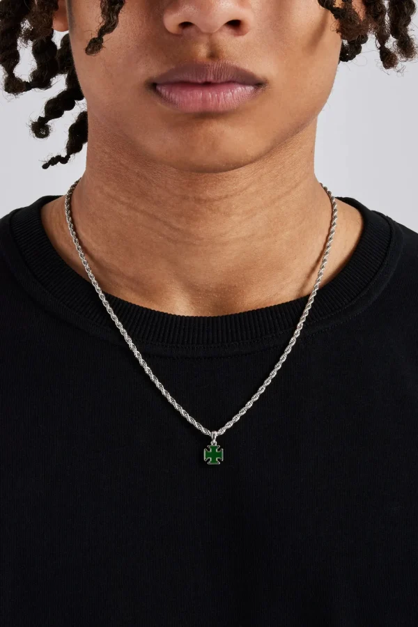 Green Enamel Cross Motif Necklace - 10mm