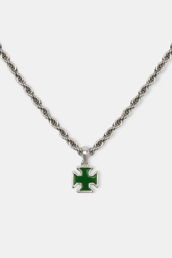 Green Enamel Cross Motif Necklace - 10mm