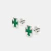 Green Enamel Polished Cross Stud Earrings - 8mm