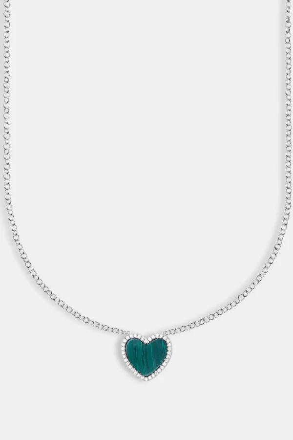 Green Malachite Heart Necklace - White