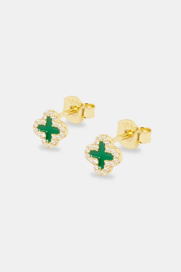 Green Motif Stud Earrings - 8mm