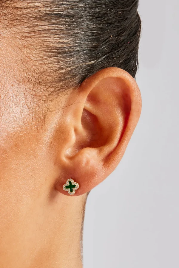 Green Motif Stud Earrings - 8mm