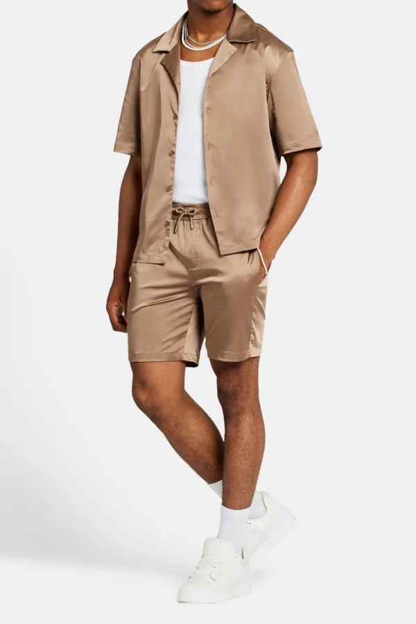 Heavyweight Boxy Fit Satin Shirt - Coffee