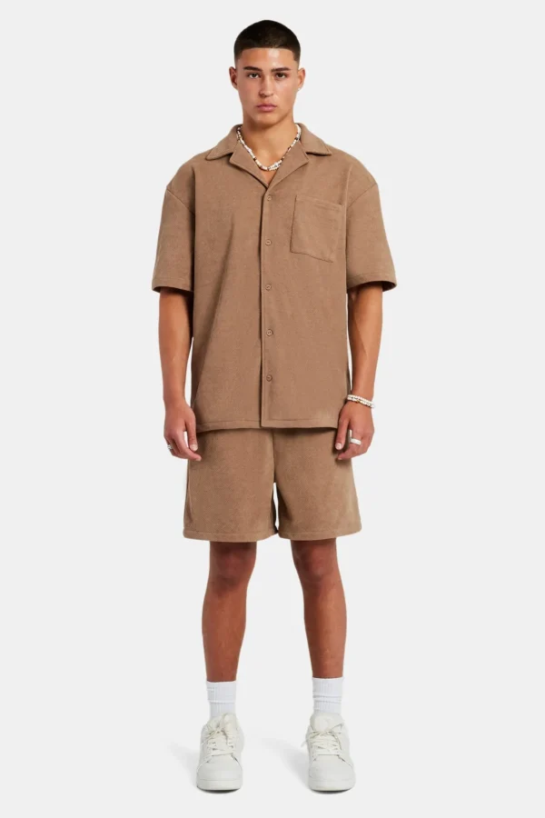 Heavyweight Textured Shirt & Short Set - Mocha