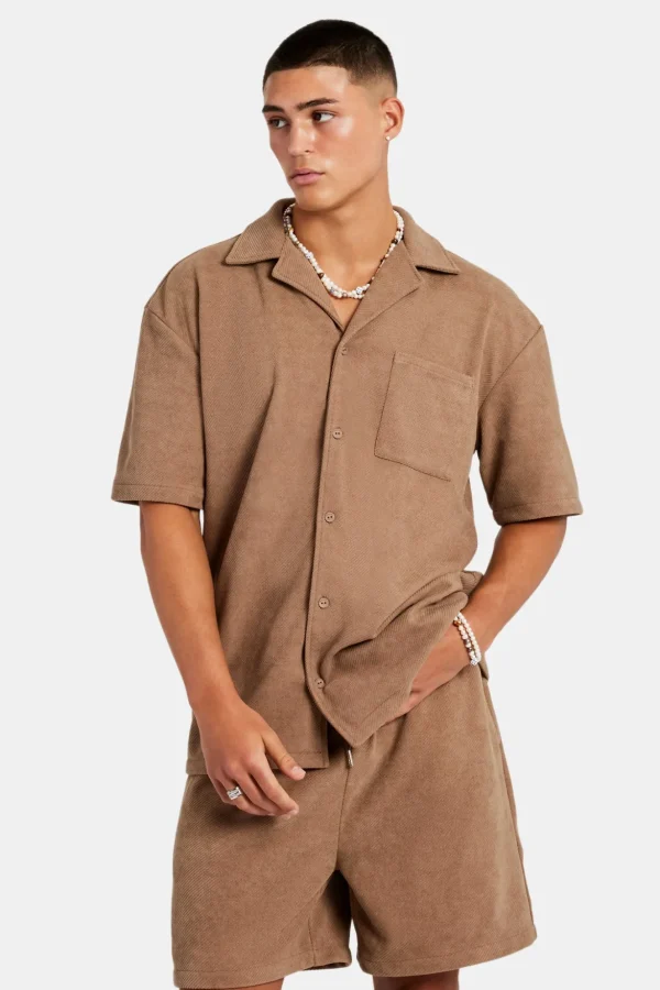 Heavyweight Textured Shirt & Short Set - Mocha