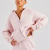 Hooded Zip Through Knitted Jumper - Baby Pink