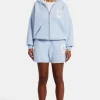 Hooded Zip Through Knitted Short Tracksuit - Light Blue