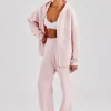 Hooded Zip Through Knitted Tracksuit - Baby Pink