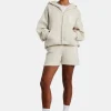 Hooded Zip Through Knitted Short Tracksuit - Oatmeal