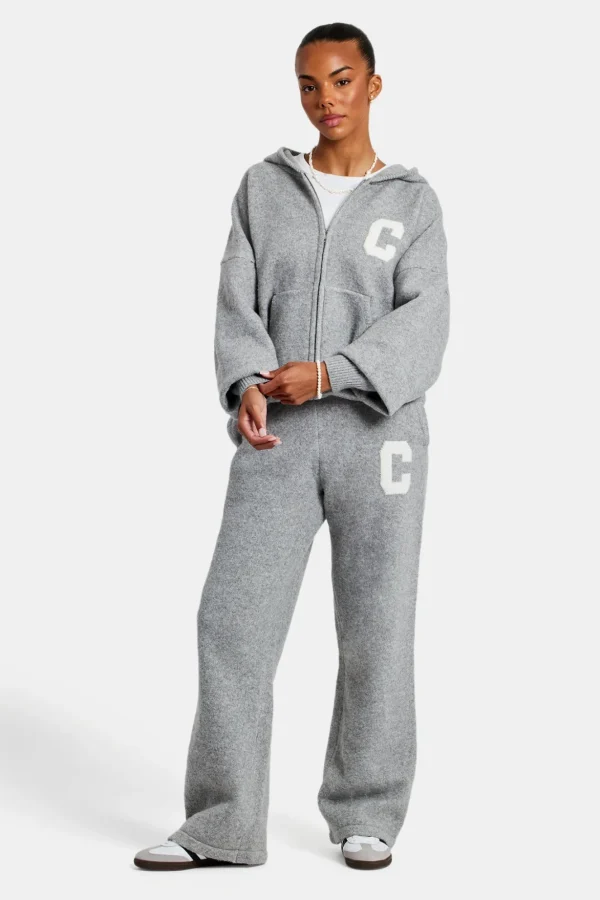 Hooded Zip Through Knitted Tracksuit - Grey