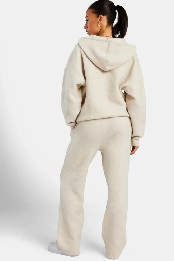 Hooded Zip Through Knitted Tracksuit - Oatmeal