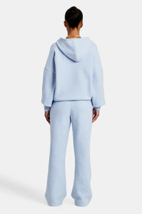 Hooded Zip Through Knitted Tracksuit - Light Blue