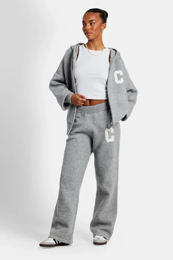 Hooded Zip Through Knitted Tracksuit - Grey