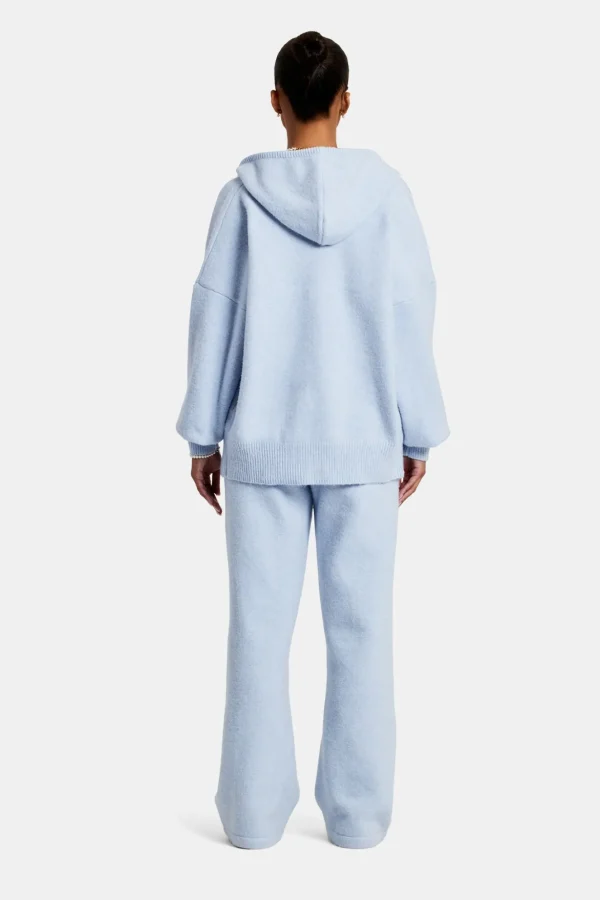 Hooded Zip Through Knitted Tracksuit - Light Blue