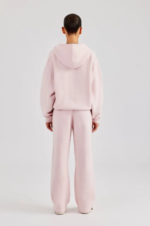 Hooded Zip Through Knitted Tracksuit - Baby Pink