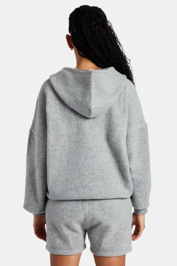 Hooded Zip Through Knitted Jumper - Grey