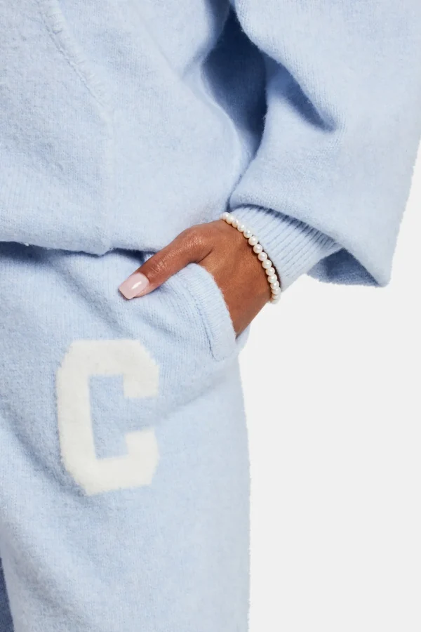 Hooded Zip Through Knitted Tracksuit - Light Blue