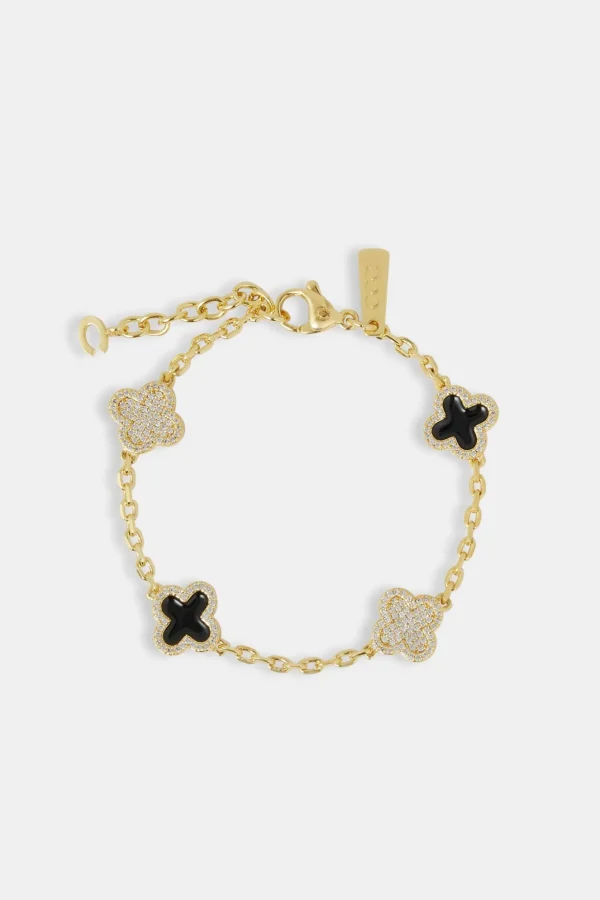 Iced & Black Enamel Motif Rolo Link Bracelet - 12mm