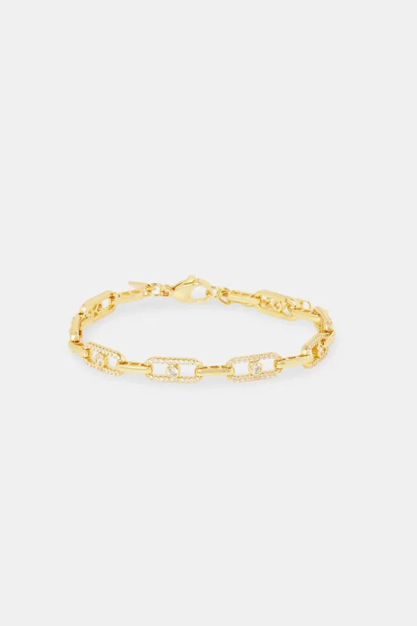 Iced & Polished Link Bracelet - 6mm - Gold