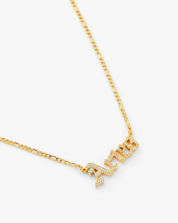 Iced Aries Zodiac Necklace - Gold