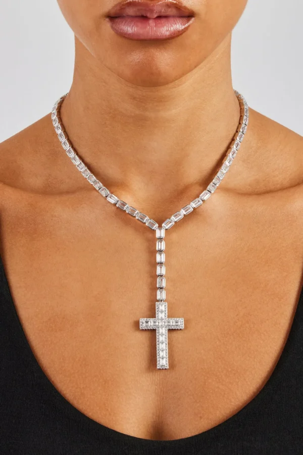 Iced Baguette Cross Drop Chain - 40mm