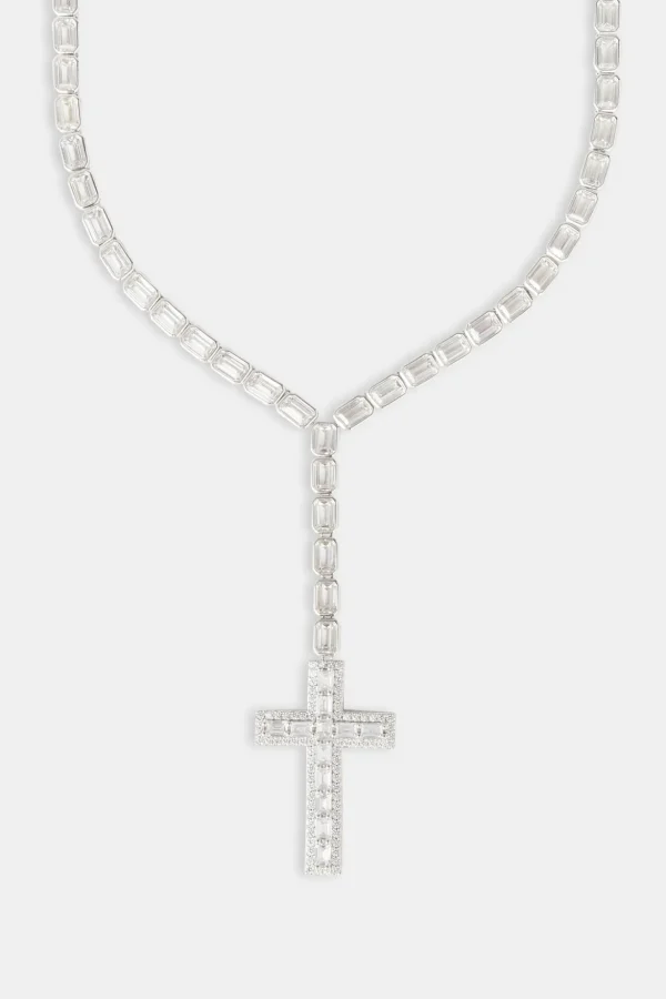 Iced Baguette Cross Drop Chain - 40mm