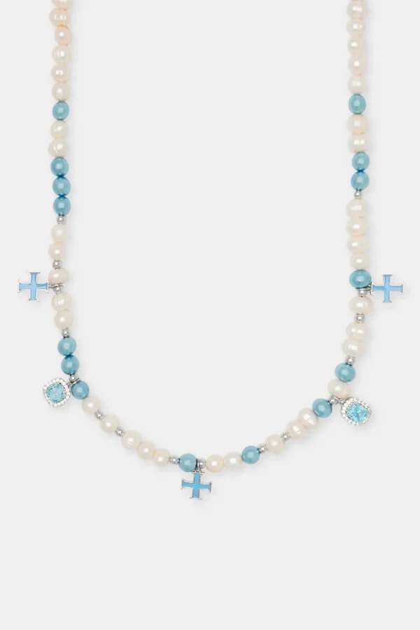 Iced Blue Mixed Motif Freshwater Pearl Necklace