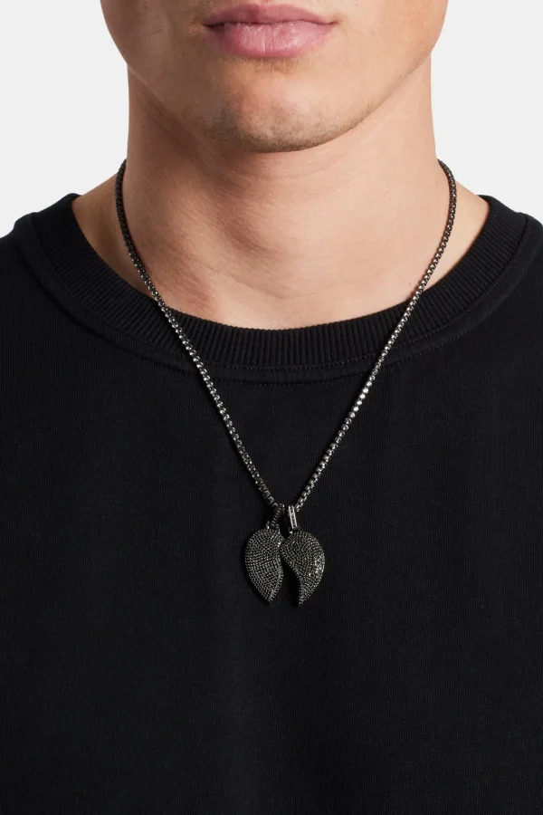 Iced Connecting Heart Pendant - Black