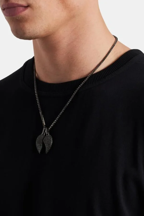 Iced Connecting Heart Pendant - Black