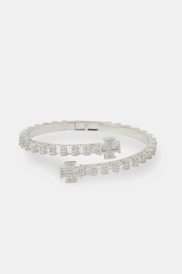 Iced Cross Motif Baguette Bangle - 8mm